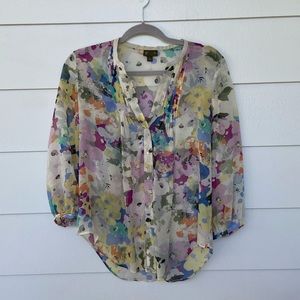 Anthropology Fei Silk Floral Peasant Blouse SZ 6